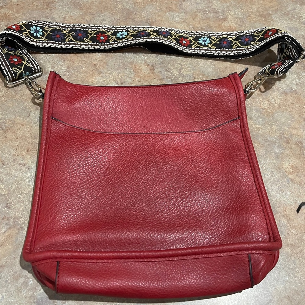 Noelle Red Crossbody Bag with Embroidered Strap